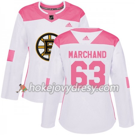 Dámské Hokejový Dres Boston Bruins Brad Marchand 63 Bílá 2017-2018 Adidas Růžová Fashion Authentic